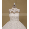 Brilliant Beaded Rhinestones Lace Personalizar Puff Ball Vestido de casamento High Collar